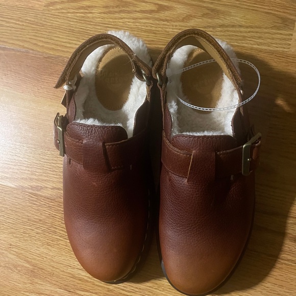 Dr. Martens Chestnut Leather Clogs with Shearling Lining - Picture 1 of 4